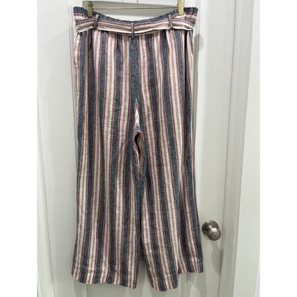 FRAME 100% Linen Wide Leg Striped Cropped Belted Pants Sz 6 - Picture 7 of 7